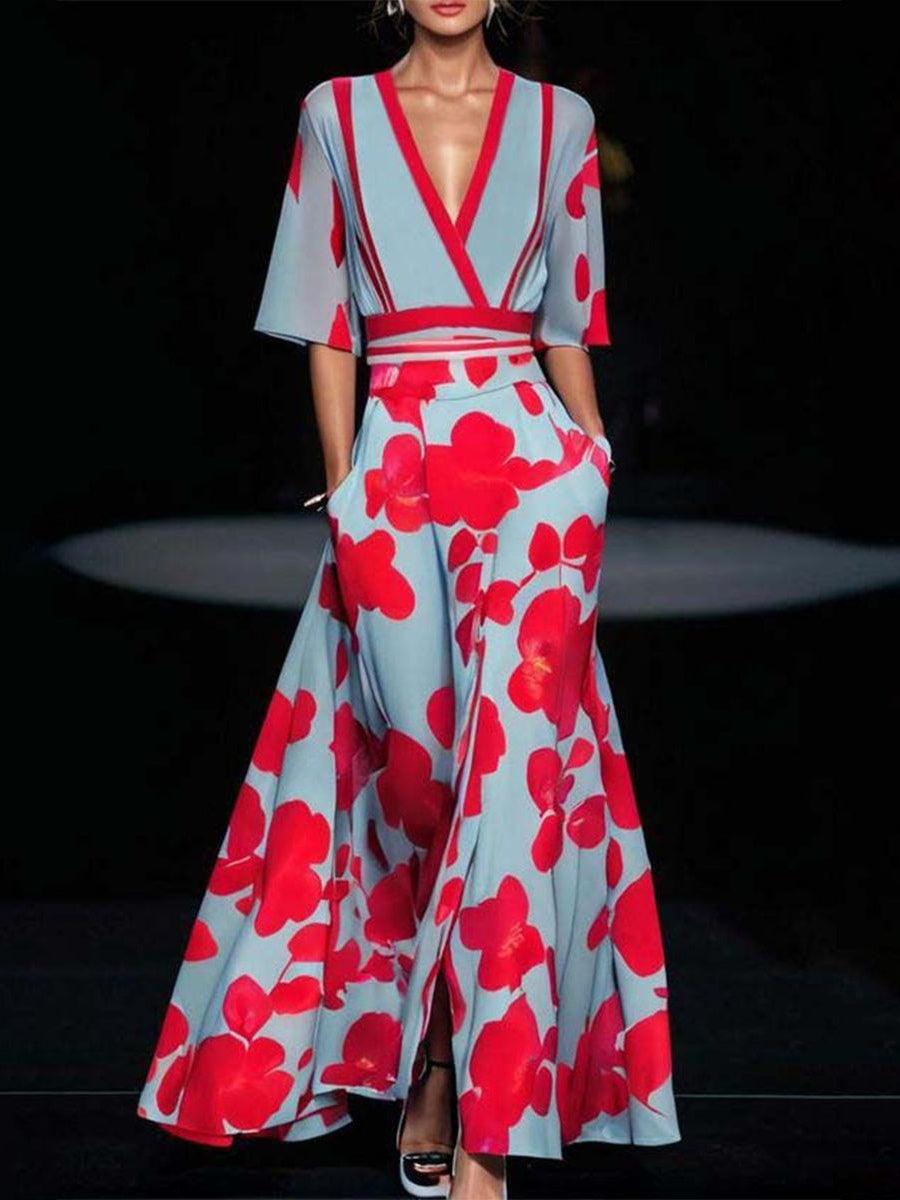 Elegant Mid Sleeve Maxi Dress