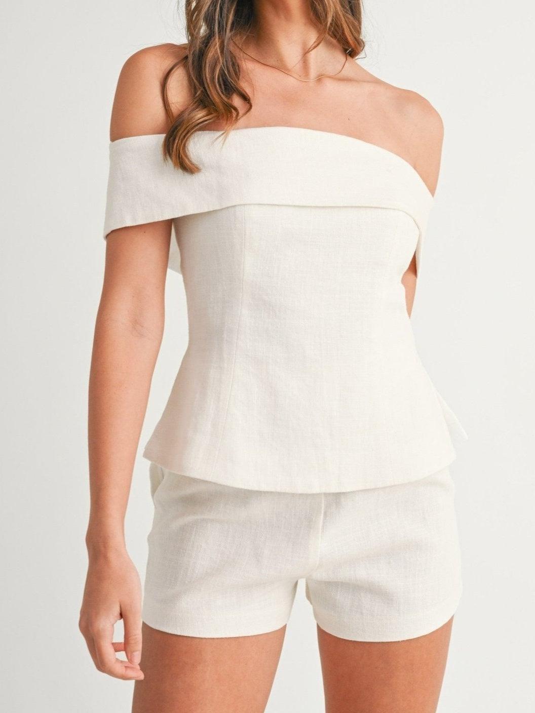 White Cotton and Linen Two-piece Suit