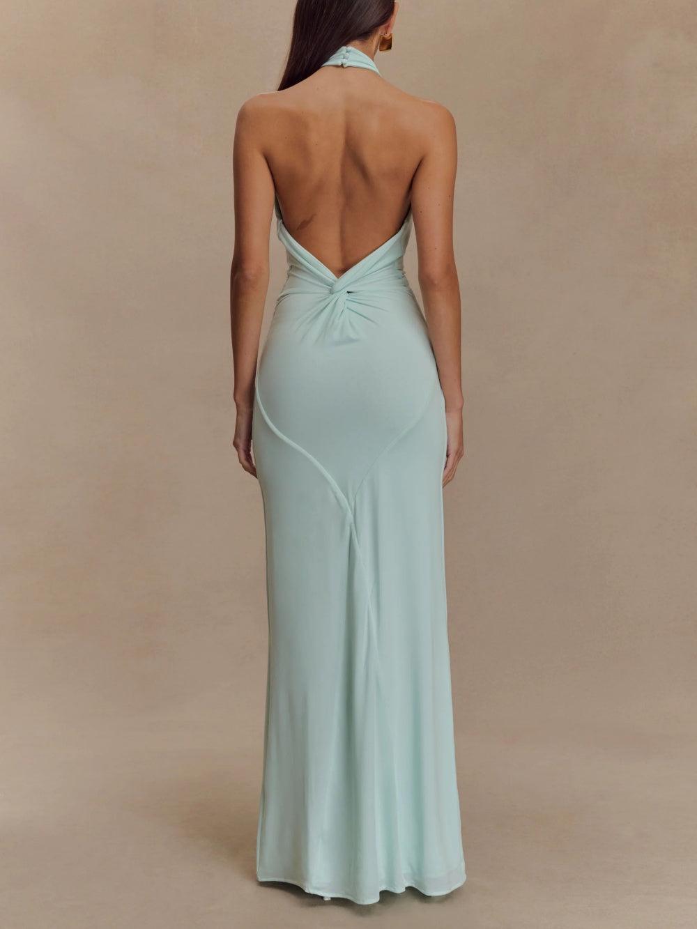 Slinky Halter Maxi Dress - Lagoon