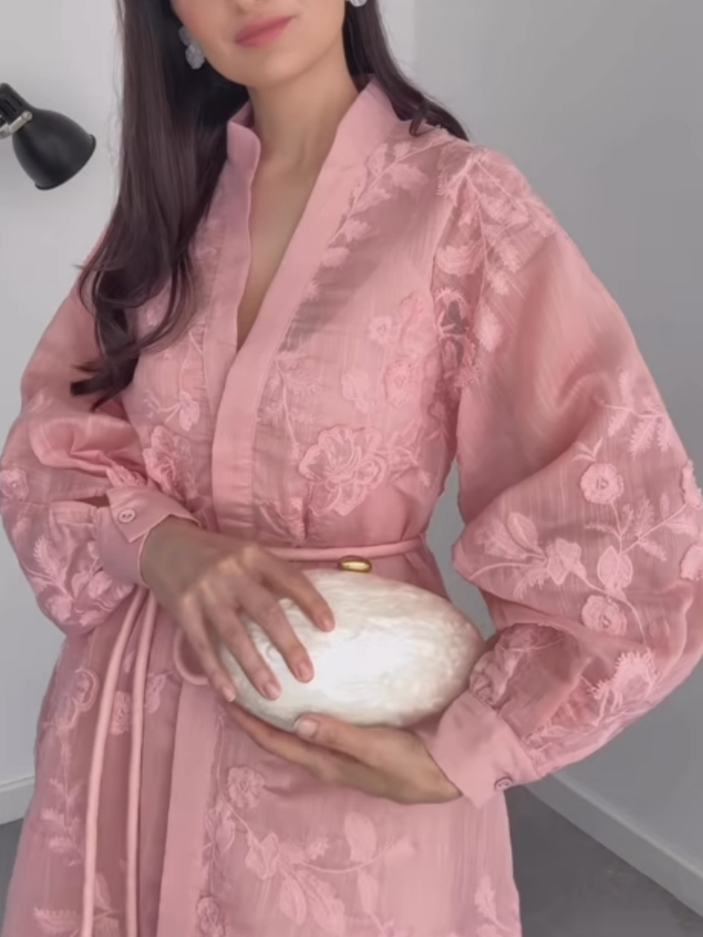 Fantasy Jacquard Long Sleeve Button Dress