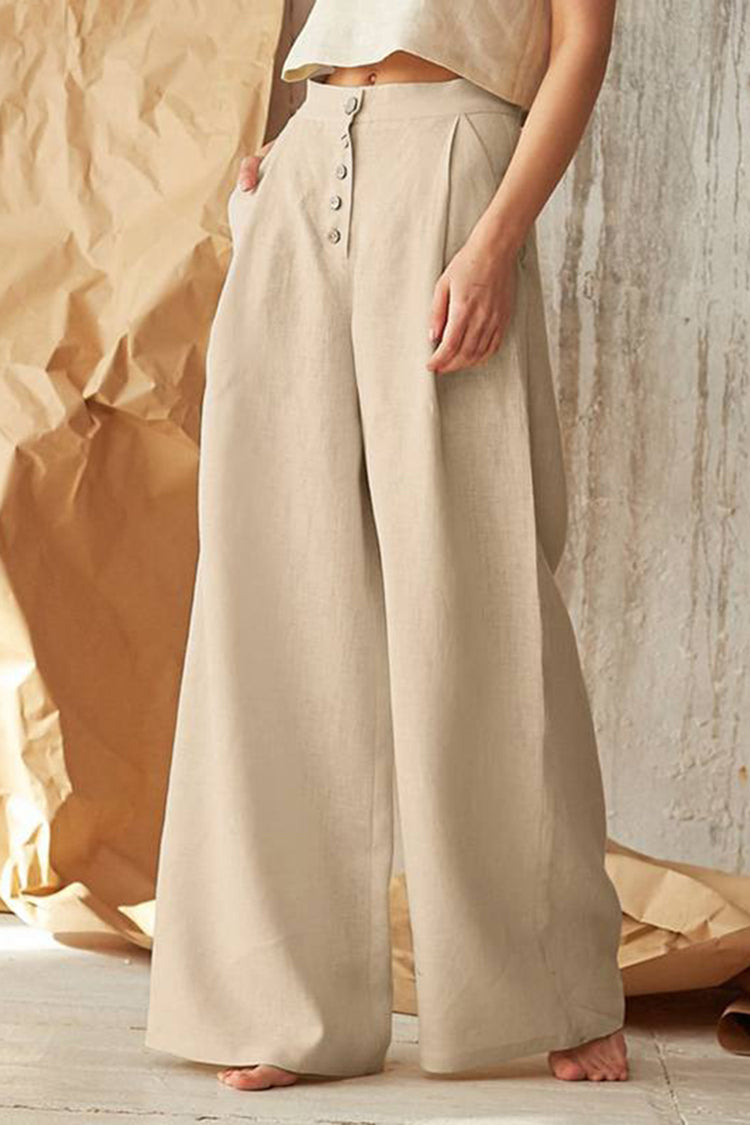 Vintage Plain Button Down Pocket Pants