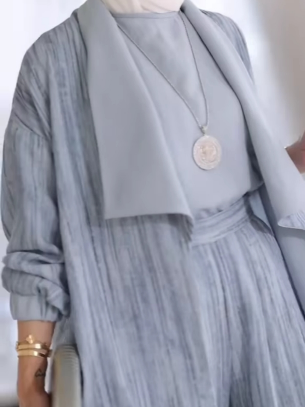 Lapel vertical striped casual three-piece set