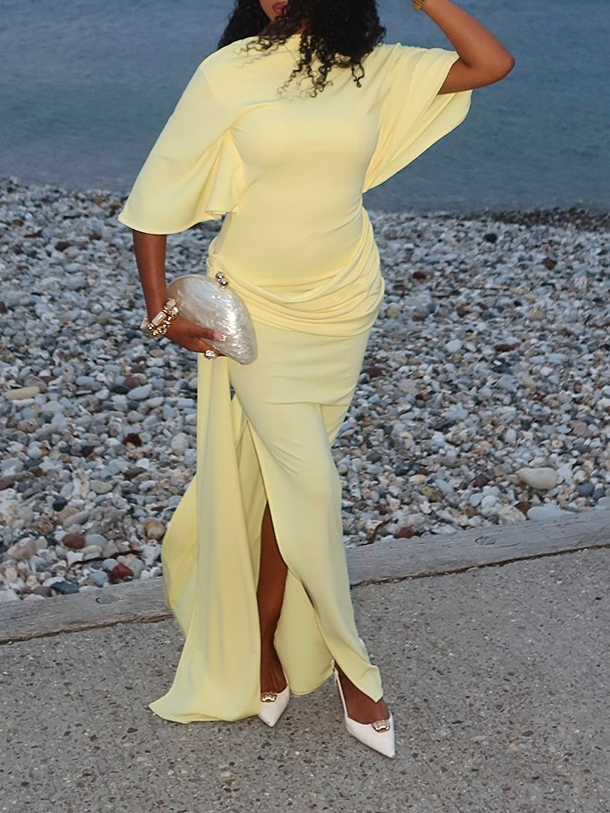 Yellow Cape Backless Maxi Dress
