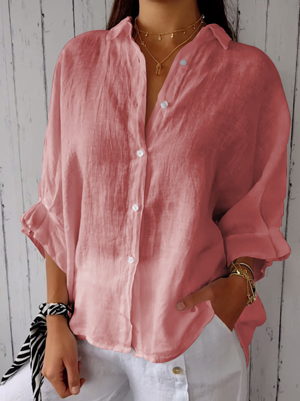 Cotton and Linen Solid Color Casual Shirt