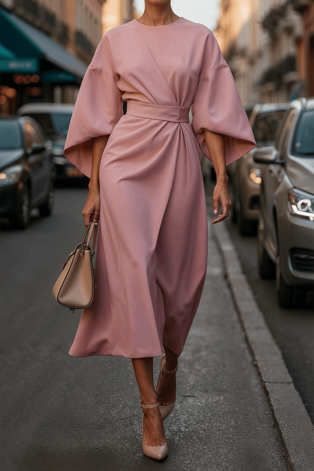 Elegant Solid Color Waist Dress